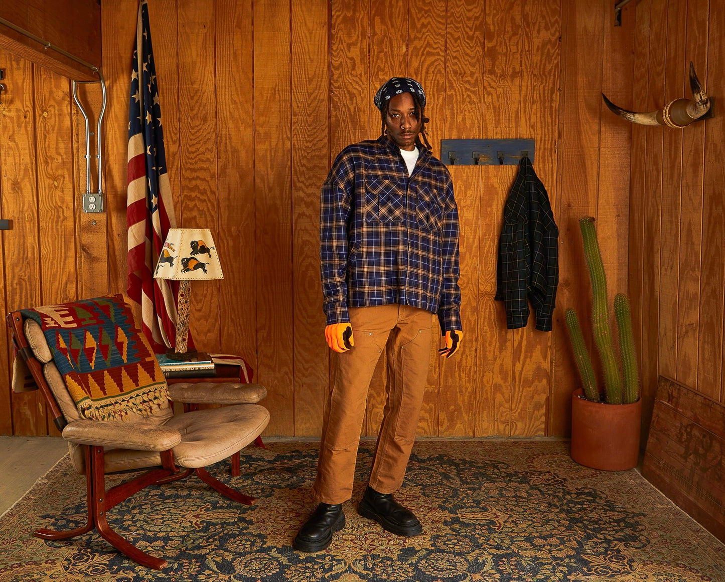 Japanese Plaid Shirt Jacket-Navy Blue