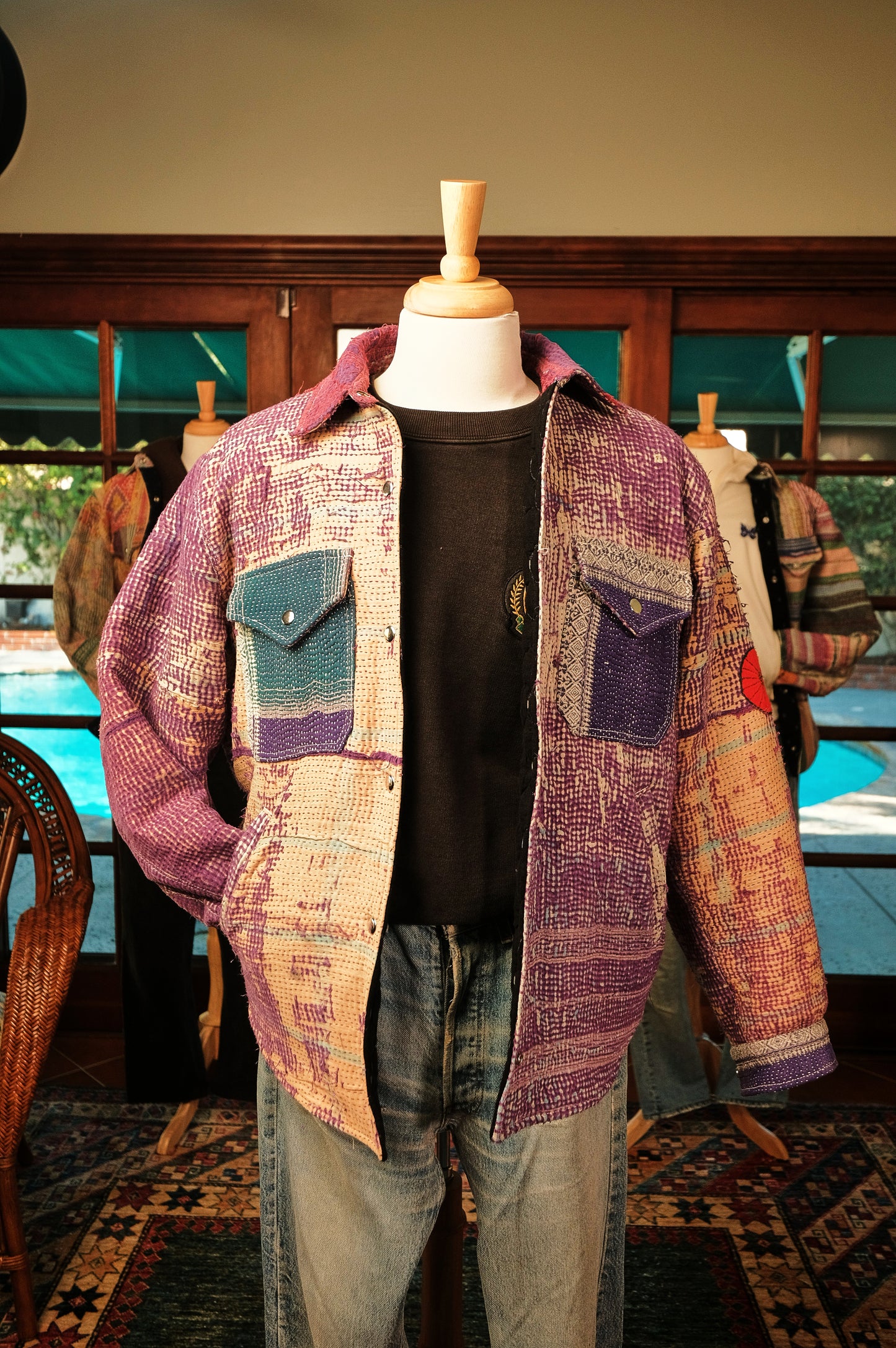 Lined Kantha Jacket-Lavender