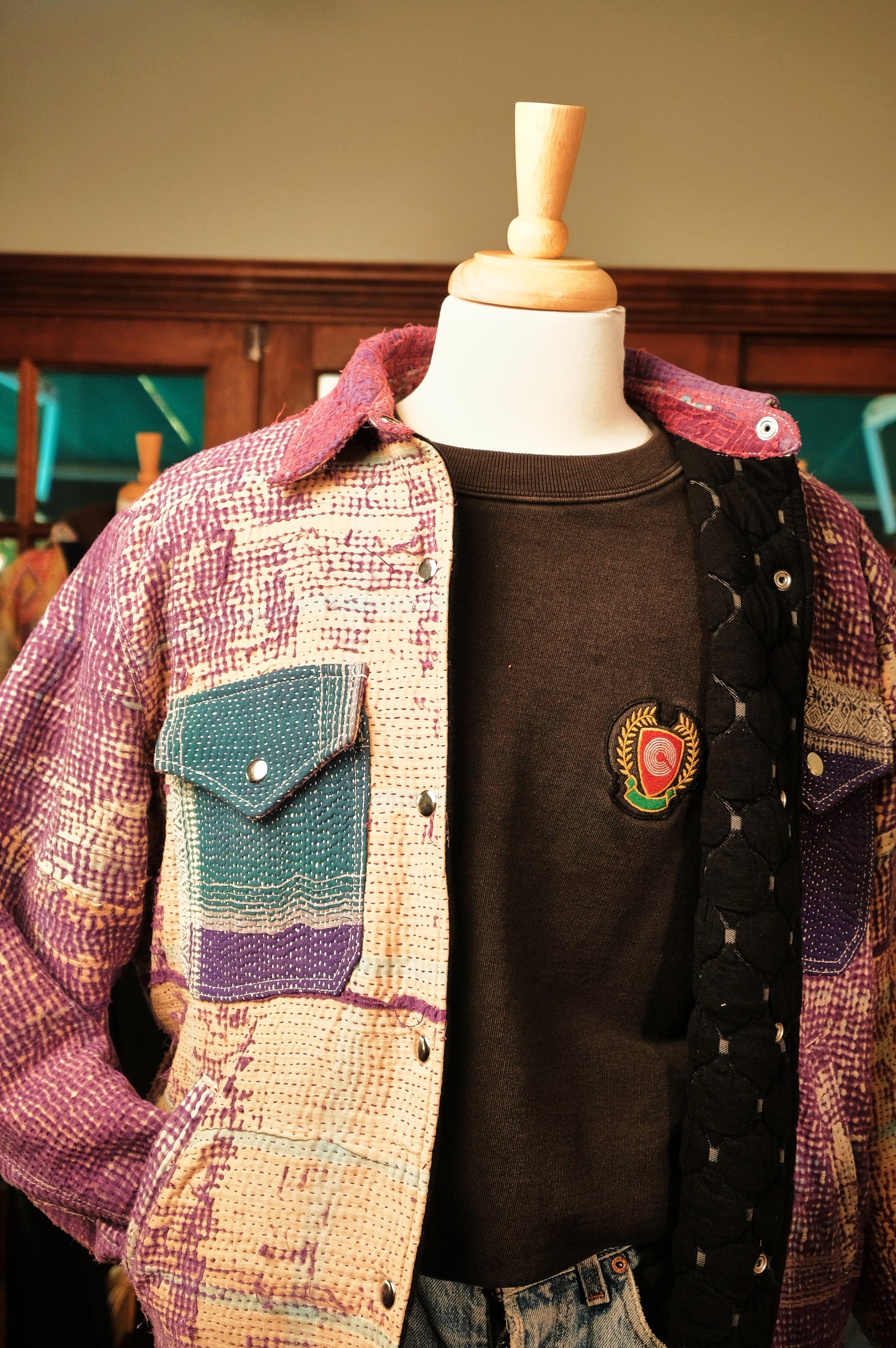 Lined Kantha Jacket-Lavender