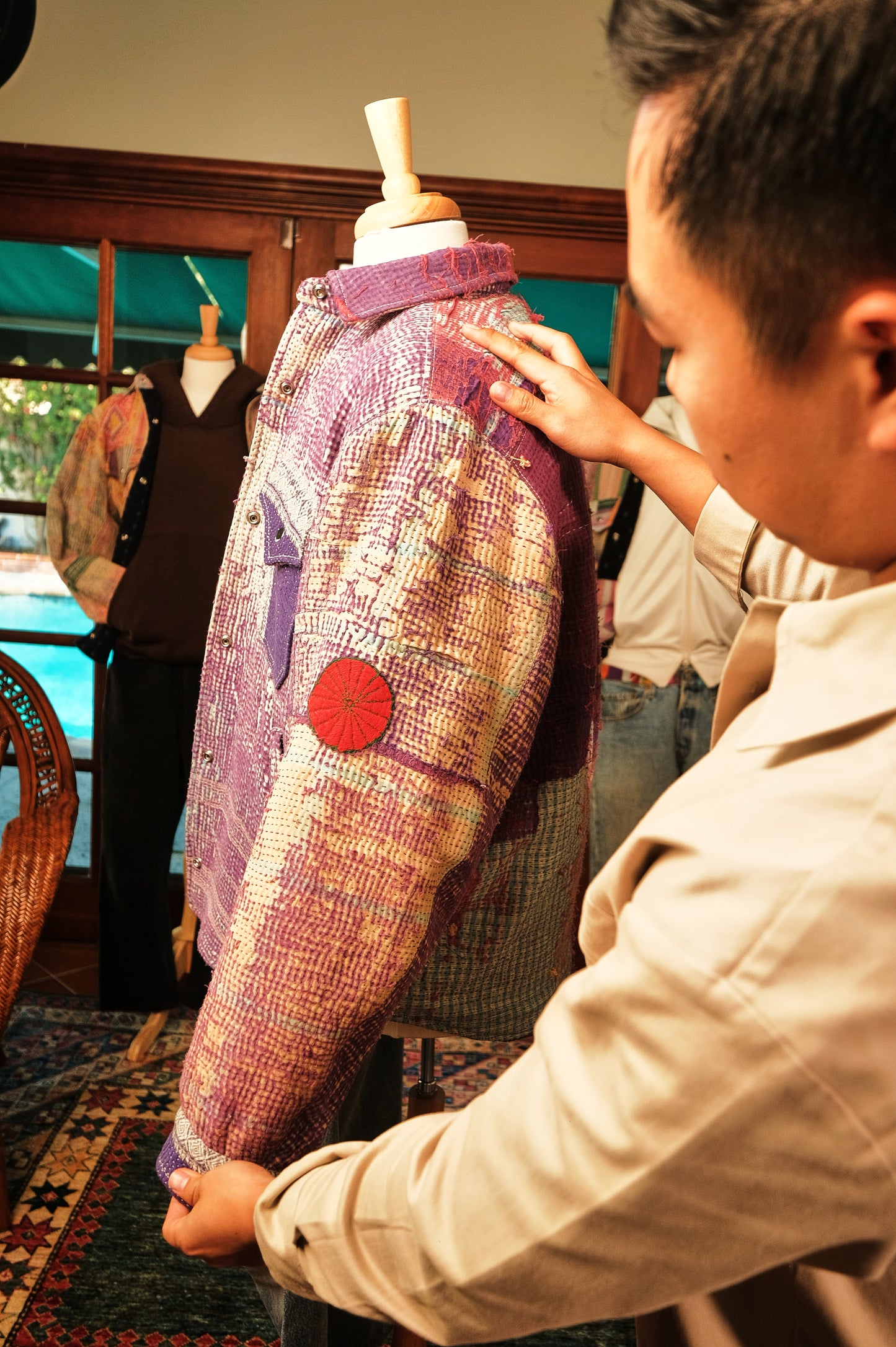 Lined Kantha Jacket-Lavender