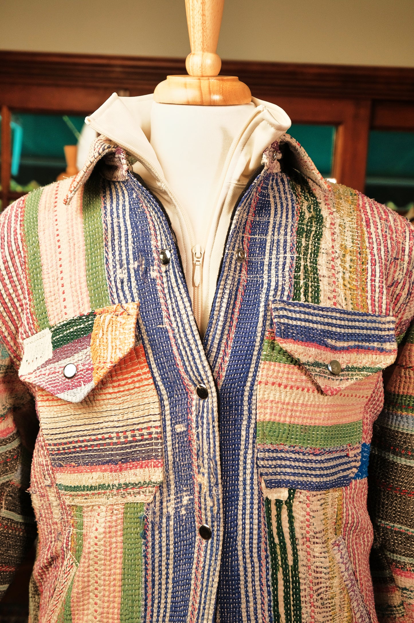 Lined Kantha Jacket-Poncho