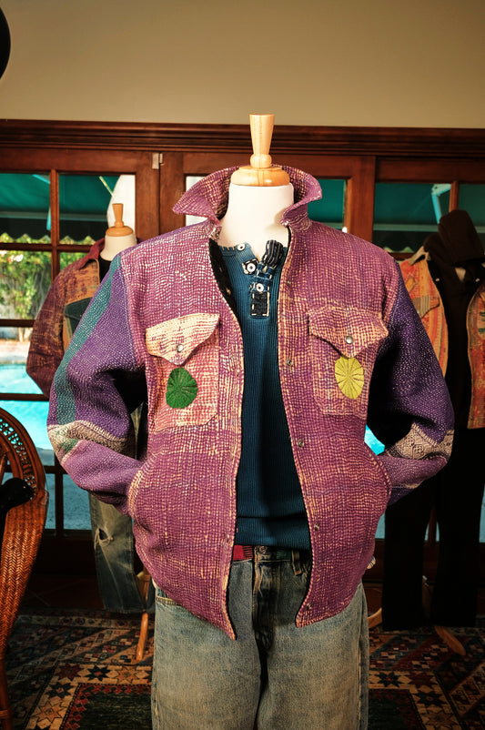 Lined Kantha Jacket-Violet