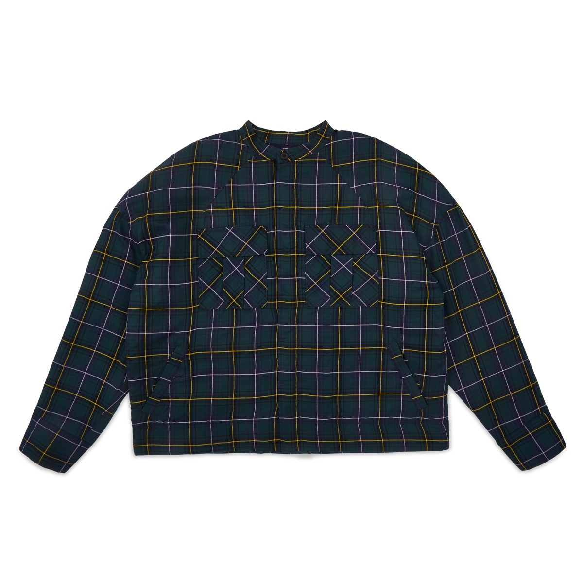 Japanese Plaid Puffer Jacket-Forest Green