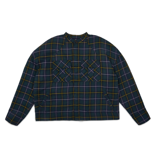 Japanese Plaid Puffer Jacket-Forest Green