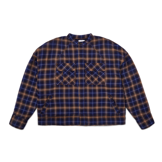 Japanese Plaid Puffer Jacket-Navy Blue