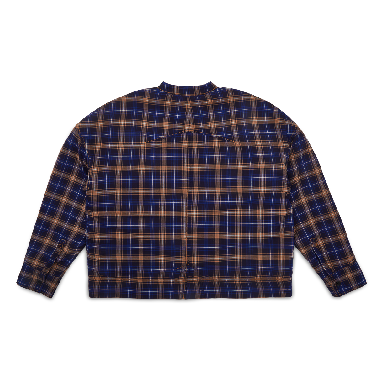 Japanese Plaid Puffer Jacket-Navy Blue