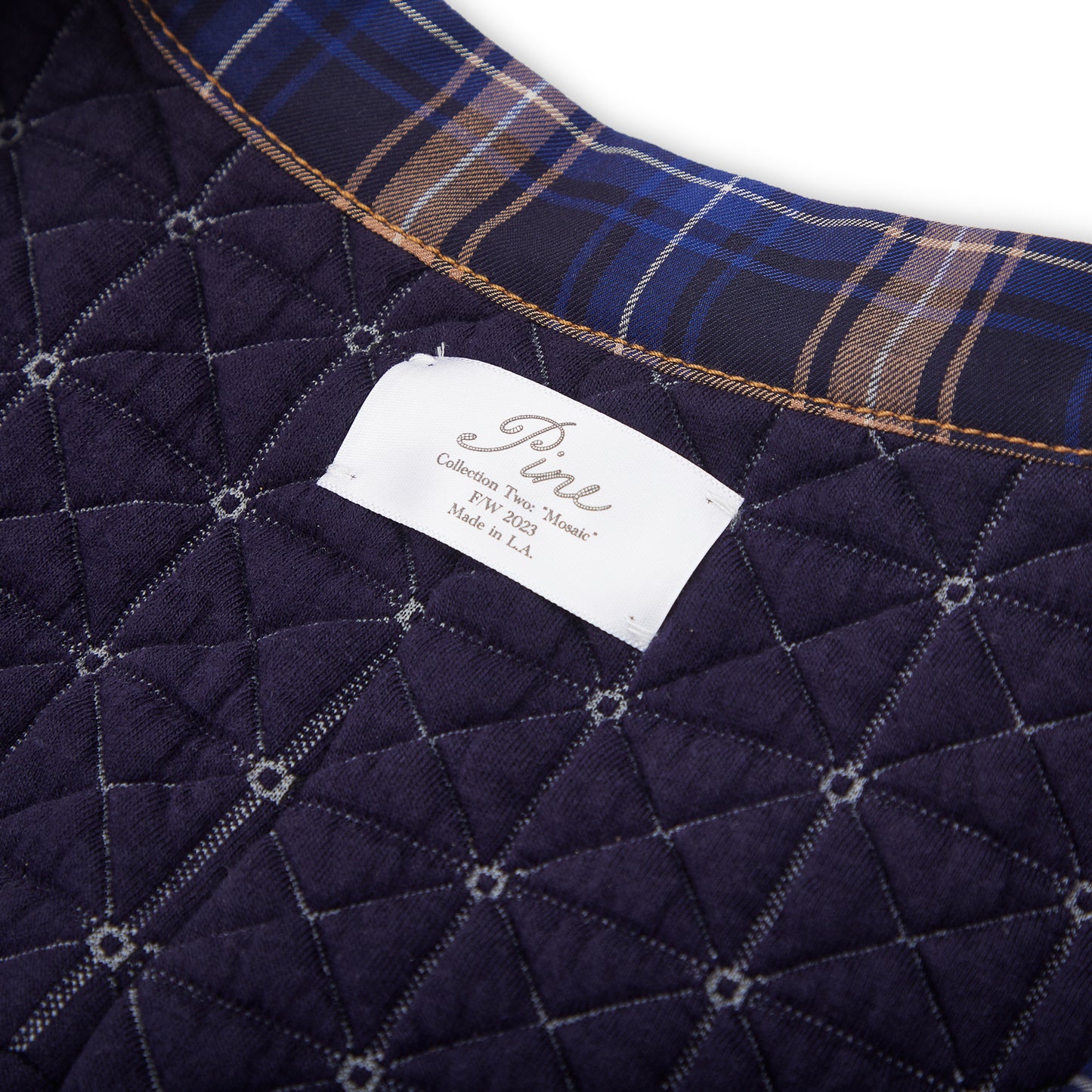 Japanese Plaid Puffer Jacket-Navy Blue