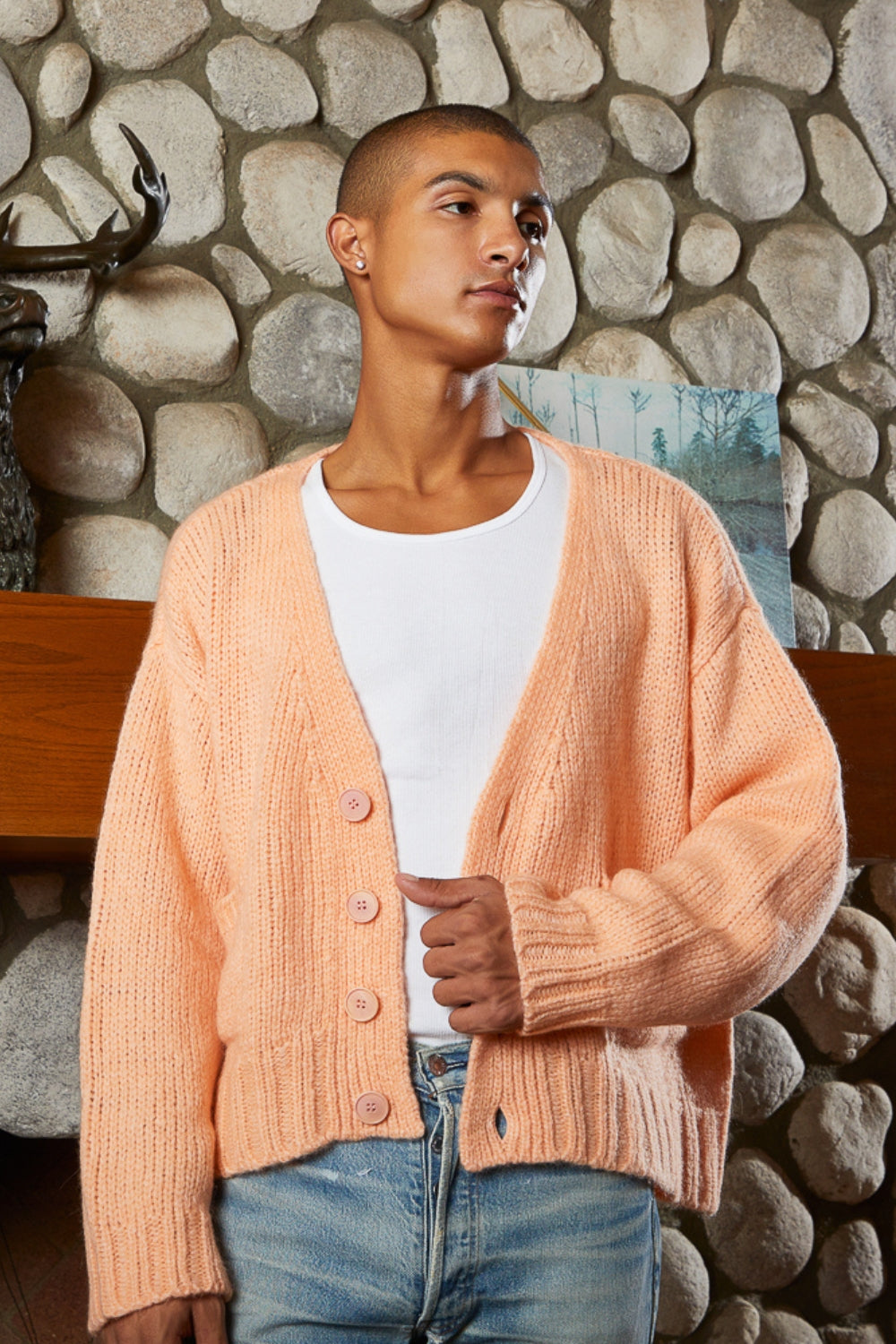 Alpaca Wool Cardigan-Salmon