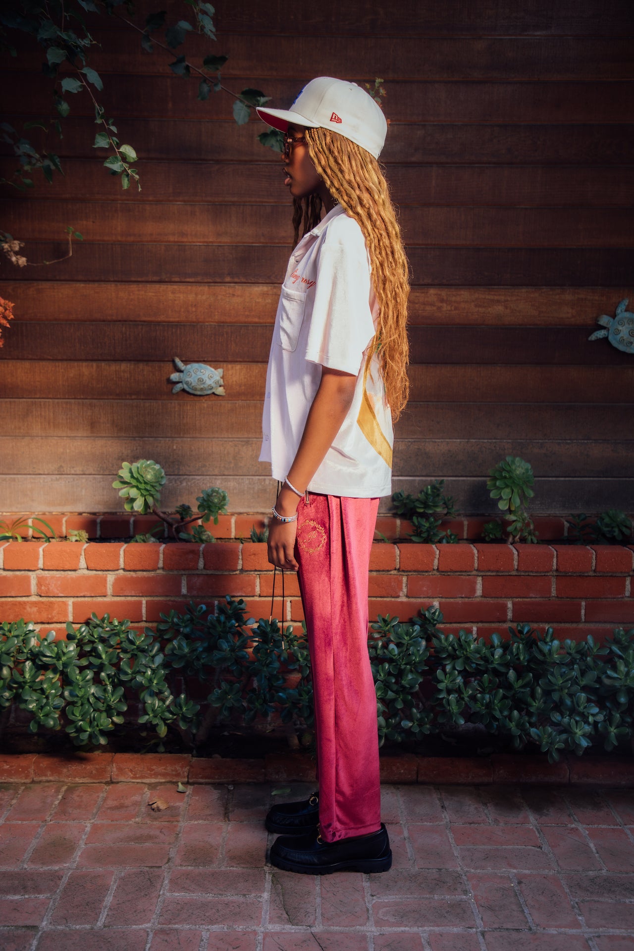 Pleated Velour Sweatpants-Burgundy