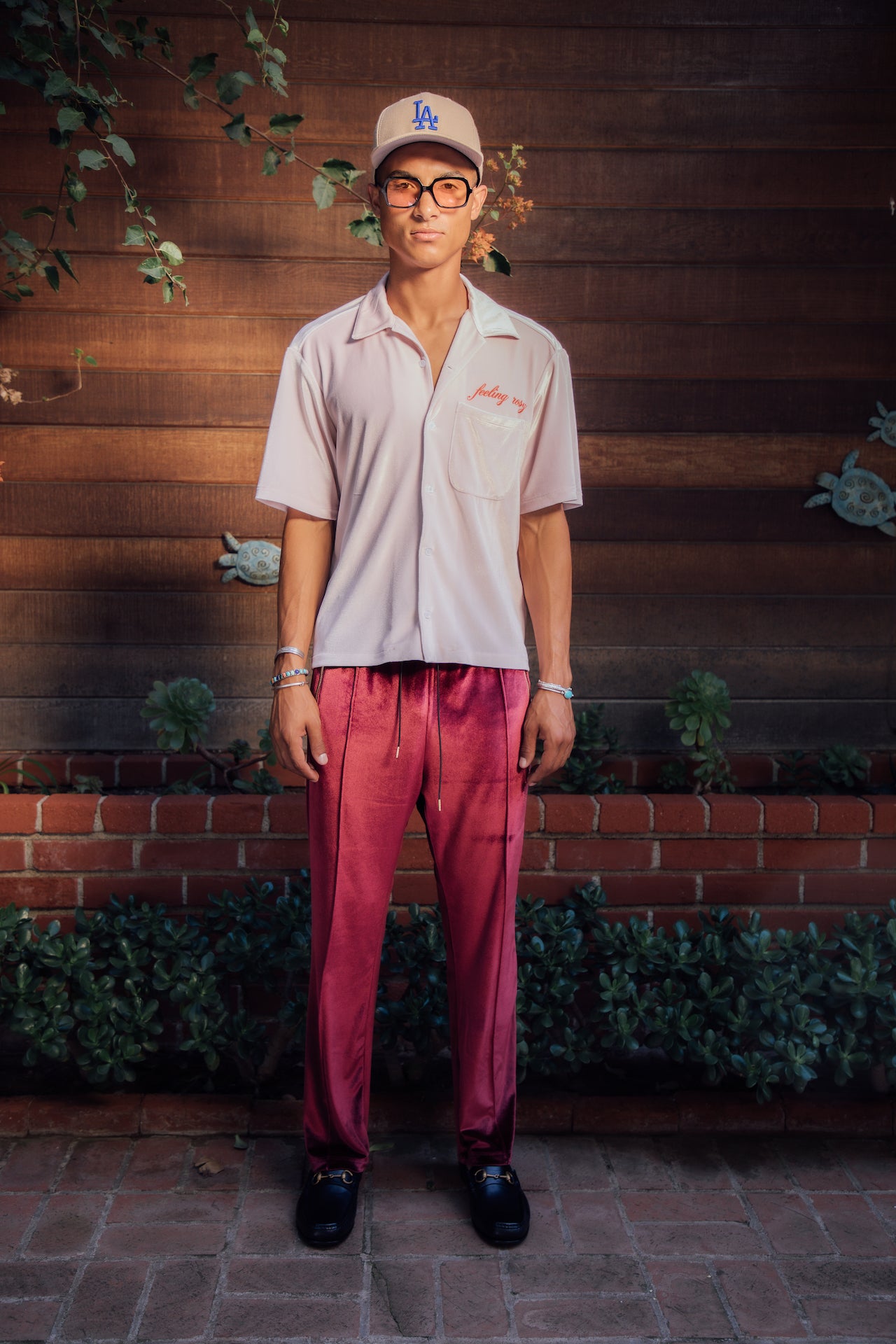 Pleated Velour Sweatpants-Burgundy