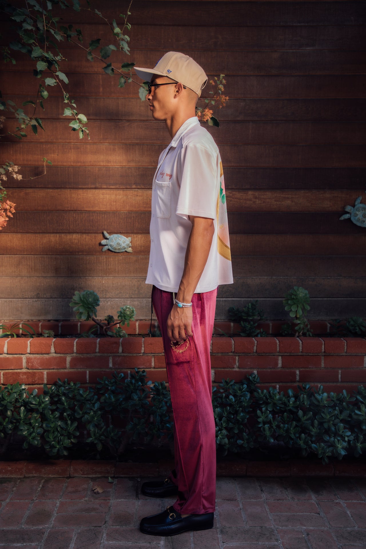 Pleated Velour Sweatpants-Burgundy