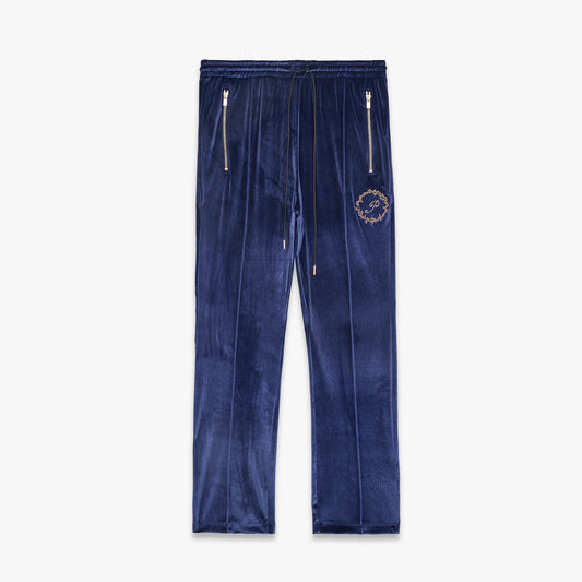 Pleated Velour Sweatpants-Night Blue