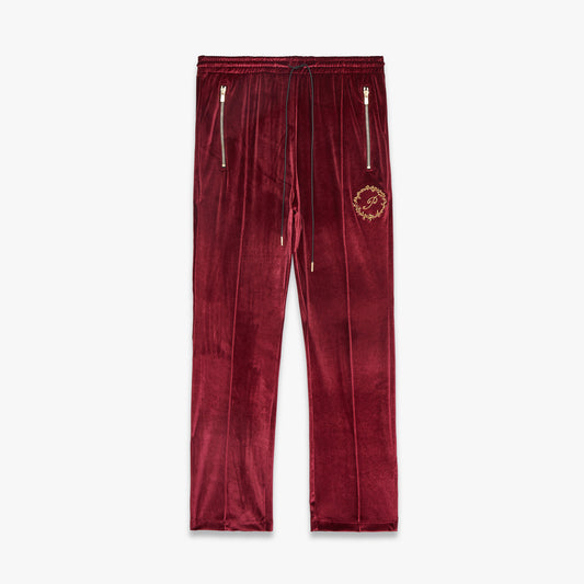 Pleated Velour Sweatpants-Burgundy