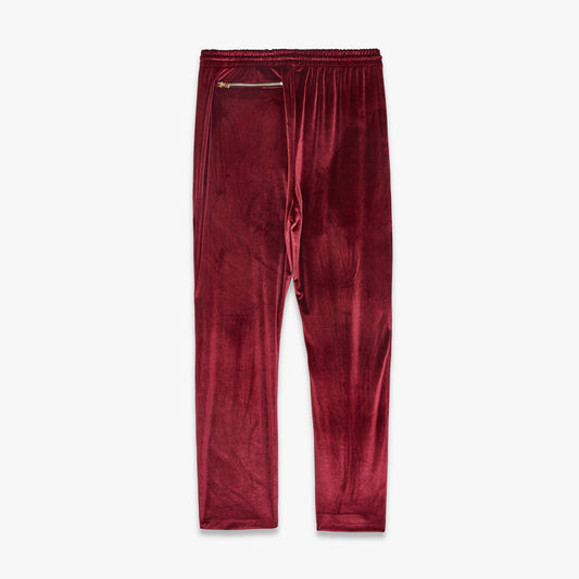 Pleated Velour Sweatpants-Burgundy